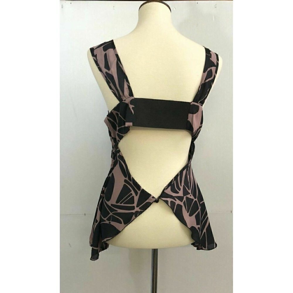 Wilster Women's New Purple Black Cut out Satin Printed Top Size M - Picture 2 of 8